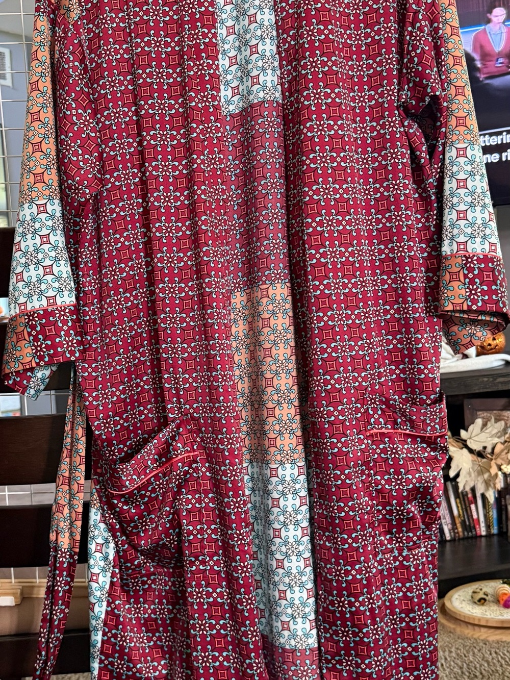 Victoria's Secret Burgundy, Peach & Light Blue Patterned Chemise